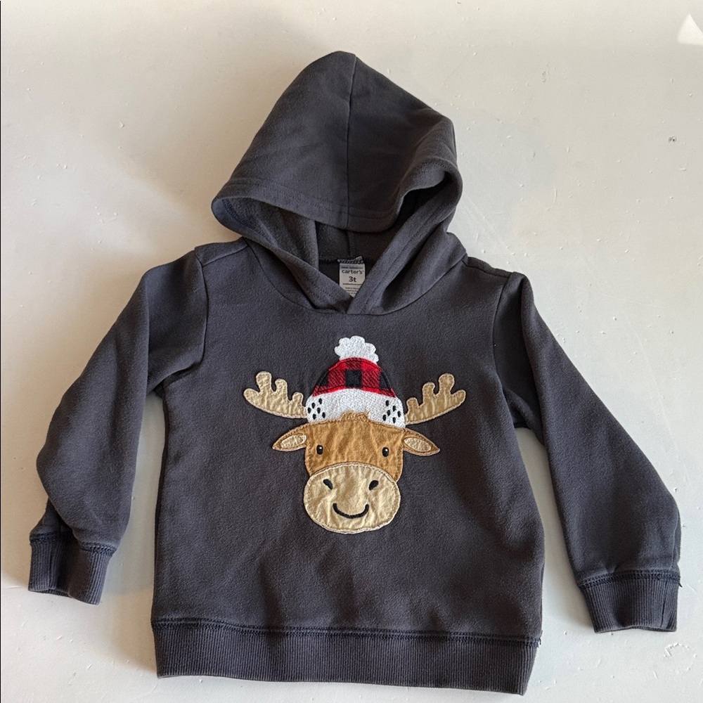 Carter’s Gray Toddler Boy Hoodie with Reindeer Design 3T